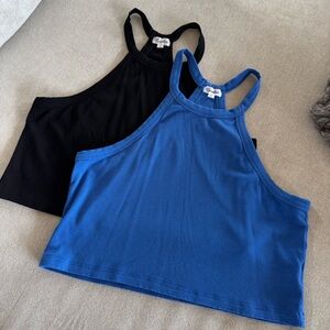 Blue and Black Ribbed cropped Tank Tops